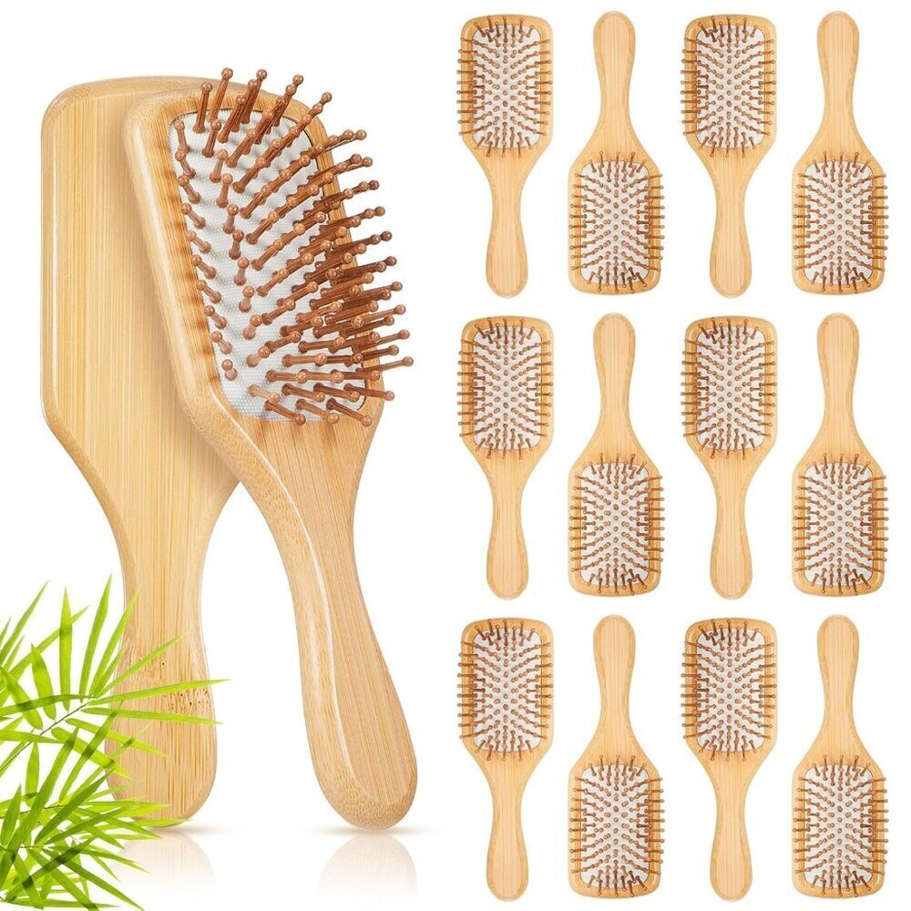 Bamboo Hair Brushes 12 Pack Wooden Paddle Detangling ΠΌΠ°ΡΡΠ°ΠΆ static free Gift